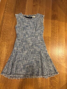Rebecca Taylor Blue Tweed Sleeveless Flared Dress 4